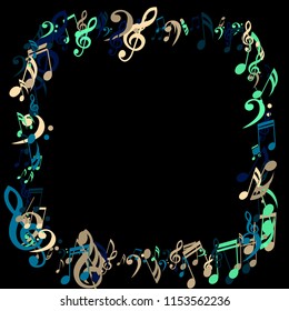 Square Frame of Musical Notes. Creative Background with Notes, Bass and Treble Clefs. Vector Element for Musical Poster, Banner, Advertising, Card. Minimalistic Simple Background.