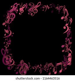 Square Frame of Musical Notes. Creative Background with Notes, Bass and Treble Clefs. Vector Element for Musical Poster, Banner, Advertising, Card. Minimalistic Simple Background.