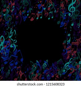 Square Frame of Musical Notes. Creative Background with Notes, Bass and Treble Clefs. Vector Element for Musical Poster, Banner, Advertising, Card. Minimalistic Simple Background.