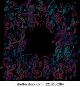 Square Frame of Musical Notes. Creative Background with Notes, Bass and Treble Clefs. Vector Element for Musical Poster, Banner, Advertising, Card. Minimalistic Simple Background.
