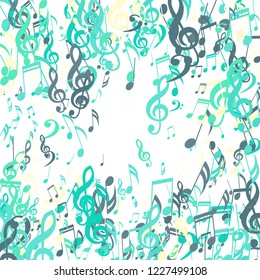 Square Frame of Musical Notes. Creative Background with Notes, Bass and Treble Clefs. Vector Element for Musical Poster, Banner, Advertising, Card. Minimalistic Simple Background.