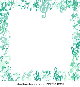 Square Frame of Musical Notes. Creative Background with Notes, Bass and Treble Clefs. Vector Element for Musical Poster, Banner, Advertising, Card. Minimalistic Simple Background.