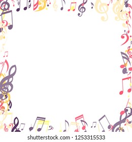 Square Frame of Musical Notes. Creative Background with Notes, Bass and Treble Clefs. Vector Element for Musical Poster, Banner, Advertising, Card. Minimalistic Simple Background.