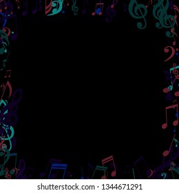 Square Frame of Musical Notes. Creative Background with Notes, Bass and Treble Clefs. Vector Element for Musical Poster, Banner, Advertising, Card. Minimalistic Simple Background.