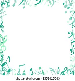 Square Frame of Musical Notes. Creative Background with Notes, Bass and Treble Clefs. Vector Element for Musical Poster, Banner, Advertising, Card. Minimalistic Simple Background.