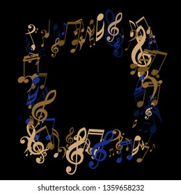 Square Frame of Musical Notes. Creative Background with Notes, Bass and Treble Clefs. Vector Element for Musical Poster, Banner, Advertising, Card. Minimalistic Simple Background.