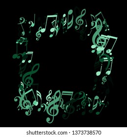 Square Frame of Musical Notes. Creative Background with Notes, Bass and Treble Clefs. Vector Element for Musical Poster, Banner, Advertising, Card. Minimalistic Simple Background.