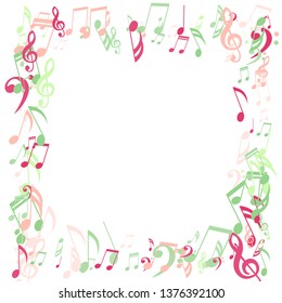 Square Frame of Musical Notes. Creative Background with Notes, Bass and Treble Clefs. Vector Element for Musical Poster, Banner, Advertising, Card. Minimalistic Simple Background.