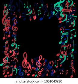Square Frame of Musical Notes. Modern Background with Notes, Bass and Treble Clefs. Vector Element for Musical Poster, Banner, Advertising, Card. Minimalistic Simple Background.