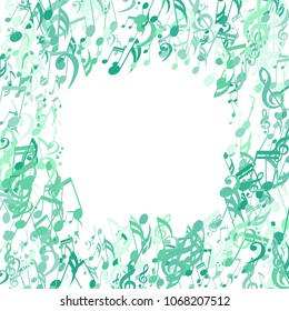 Square Frame of Musical Notes. Modern Background with Notes, Bass and Treble Clefs. Vector Element for Musical Poster, Banner, Advertising, Card. Minimalistic Simple Background.