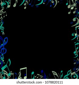 Square Frame of Musical Notes. Modern Background with Notes, Bass and Treble Clefs. Vector Element for Musical Poster, Banner, Advertising, Card. Minimalistic Simple Background.