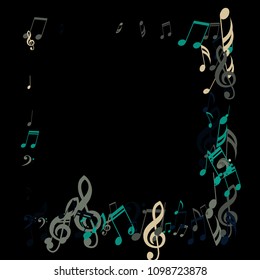 Square Frame of Musical Notes. Modern Background with Notes, Bass and Treble Clefs. Vector Element for Musical Poster, Banner, Advertising, Card. Minimalistic Simple Background.