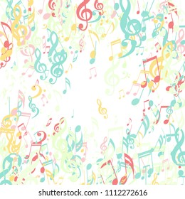 Square Frame of Musical Notes. Modern Background with Notes, Bass and Treble Clefs. Vector Element for Musical Poster, Banner, Advertising, Card. Minimalistic Simple Background.