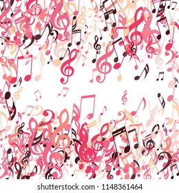Square Frame of Musical Notes. Modern Background with Notes, Bass and Treble Clefs. Vector Element for Musical Poster, Banner, Advertising, Card. Minimalistic Simple Background.