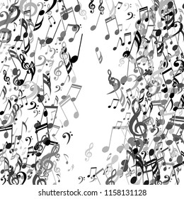 Square Frame of Musical Notes. Modern Background with Notes, Bass and Treble Clefs. Vector Element for Musical Poster, Banner, Advertising, Card. Minimalistic Simple Background.