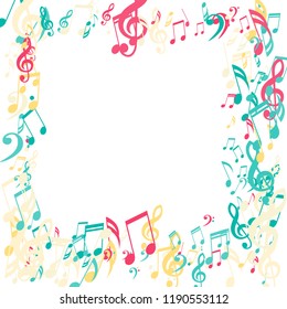 Square Frame of Musical Notes. Modern Background with Notes, Bass and Treble Clefs. Vector Element for Musical Poster, Banner, Advertising, Card. Minimalistic Simple Background.