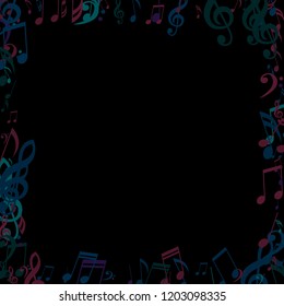 Square Frame of Musical Notes. Modern Background with Notes, Bass and Treble Clefs. Vector Element for Musical Poster, Banner, Advertising, Card. Minimalistic Simple Background.