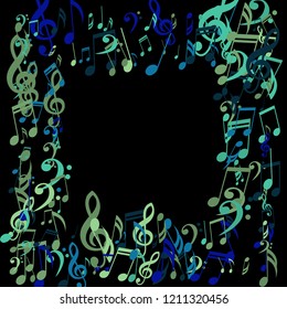 Square Frame of Musical Notes. Modern Background with Notes, Bass and Treble Clefs. Vector Element for Musical Poster, Banner, Advertising, Card. Minimalistic Simple Background.