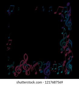 Square Frame of Musical Notes. Modern Background with Notes, Bass and Treble Clefs. Vector Element for Musical Poster, Banner, Advertising, Card. Minimalistic Simple Background.