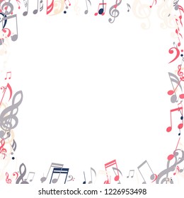 Square Frame of Musical Notes. Modern Background with Notes, Bass and Treble Clefs. Vector Element for Musical Poster, Banner, Advertising, Card. Minimalistic Simple Background.