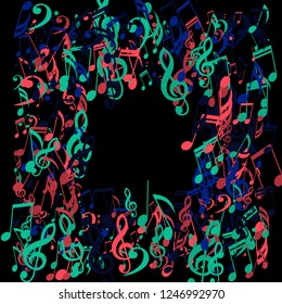 Square Frame of Musical Notes. Modern Background with Notes, Bass and Treble Clefs. Vector Element for Musical Poster, Banner, Advertising, Card. Minimalistic Simple Background.