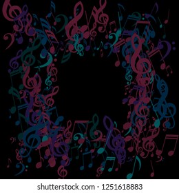 Square Frame of Musical Notes. Modern Background with Notes, Bass and Treble Clefs. Vector Element for Musical Poster, Banner, Advertising, Card. Minimalistic Simple Background.