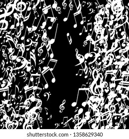 Square Frame of Musical Notes. Modern Background with Notes, Bass and Treble Clefs. Vector Element for Musical Poster, Banner, Advertising, Card. Minimalistic Simple Background.