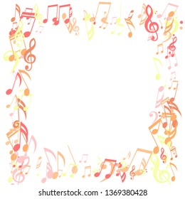 Square Frame of Musical Notes. Modern Background with Notes, Bass and Treble Clefs. Vector Element for Musical Poster, Banner, Advertising, Card. Minimalistic Simple Background.