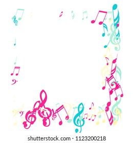Square Frame of Musical Notes. Trendy Background with Notes, Bass and Treble Clefs. Vector Element for Musical Poster, Banner, Advertising, Card. Minimalistic Simple Background.