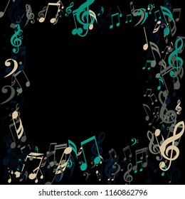 Square Frame of Musical Notes. Trendy Background with Notes, Bass and Treble Clefs. Vector Element for Musical Poster, Banner, Advertising, Card. Minimalistic Simple Background.