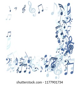 Square Frame of Musical Notes. Trendy Background with Notes, Bass and Treble Clefs. Vector Element for Musical Poster, Banner, Advertising, Card. Minimalistic Simple Background.