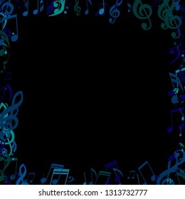 Square Frame of Musical Notes. Trendy Background with Notes, Bass and Treble Clefs. Vector Element for Musical Poster, Banner, Advertising, Card. Minimalistic Simple Background.