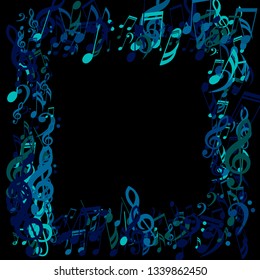 Square Frame of Musical Notes. Trendy Background with Notes, Bass and Treble Clefs. Vector Element for Musical Poster, Banner, Advertising, Card. Minimalistic Simple Background.