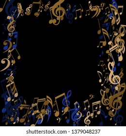 Square Frame of Musical Notes. Trendy Background with Notes, Bass and Treble Clefs. Vector Element for Musical Poster, Banner, Advertising, Card. Minimalistic Simple Background.