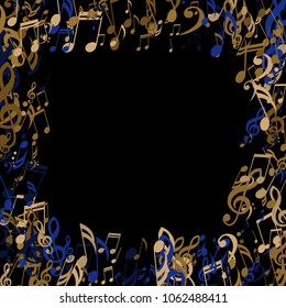 Square Frame of Musical Signs. Abstract Background with Notes, Bass and Treble Clefs. Vector Element for Musical Poster, Banner, Advertising, Card. Minimalistic Simple Background.