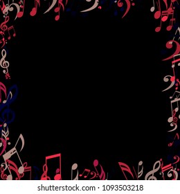 Square Frame of Musical Signs. Abstract Background with Notes, Bass and Treble Clefs. Vector Element for Musical Poster, Banner, Advertising, Card. Minimalistic Simple Background.