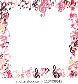 Square Frame of Musical Signs. Abstract Background with Notes, Bass and Treble Clefs. Vector Element for Musical Poster, Banner, Advertising, Card. Minimalistic Simple Background.