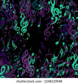 Square Frame of Musical Signs. Abstract Background with Notes, Bass and Treble Clefs. Vector Element for Musical Poster, Banner, Advertising, Card. Minimalistic Simple Background.