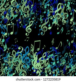 Square Frame of Musical Signs. Abstract Background with Notes, Bass and Treble Clefs. Vector Element for Musical Poster, Banner, Advertising, Card. Minimalistic Simple Background.