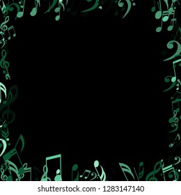 Square Frame of Musical Signs. Abstract Background with Notes, Bass and Treble Clefs. Vector Element for Musical Poster, Banner, Advertising, Card. Minimalistic Simple Background.