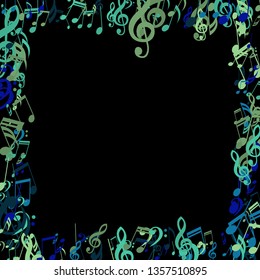 Square Frame of Musical Signs. Abstract Background with Notes, Bass and Treble Clefs. Vector Element for Musical Poster, Banner, Advertising, Card. Minimalistic Simple Background.