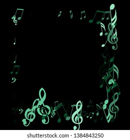 Square Frame of Musical Signs. Abstract Background with Notes, Bass and Treble Clefs. Vector Element for Musical Poster, Banner, Advertising, Card. Minimalistic Simple Background.