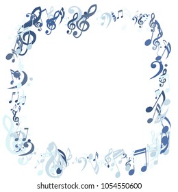 Square Frame of Musical Signs. Creative Background with Notes, Bass and Treble Clefs. Vector Element for Musical Poster, Banner, Advertising, Card. Minimalistic Simple Background.