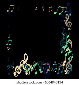 Square Frame of Musical Signs. Creative Background with Notes, Bass and Treble Clefs. Vector Element for Musical Poster, Banner, Advertising, Card. Minimalistic Simple Background.