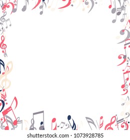Square Frame of Musical Signs. Creative Background with Notes, Bass and Treble Clefs. Vector Element for Musical Poster, Banner, Advertising, Card. Minimalistic Simple Background.