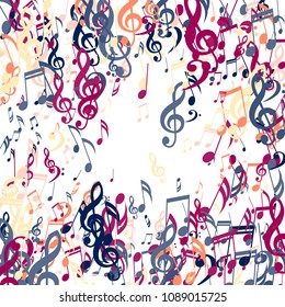 Square Frame of Musical Signs. Creative Background with Notes, Bass and Treble Clefs. Vector Element for Musical Poster, Banner, Advertising, Card. Minimalistic Simple Background.