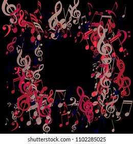 Square Frame of Musical Signs. Creative Background with Notes, Bass and Treble Clefs. Vector Element for Musical Poster, Banner, Advertising, Card. Minimalistic Simple Background.