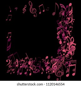 Square Frame of Musical Signs. Creative Background with Notes, Bass and Treble Clefs. Vector Element for Musical Poster, Banner, Advertising, Card. Minimalistic Simple Background.