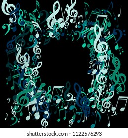 Square Frame of Musical Signs. Creative Background with Notes, Bass and Treble Clefs. Vector Element for Musical Poster, Banner, Advertising, Card. Minimalistic Simple Background.