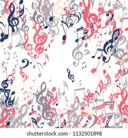 Square Frame of Musical Signs. Creative Background with Notes, Bass and Treble Clefs. Vector Element for Musical Poster, Banner, Advertising, Card. Minimalistic Simple Background.
